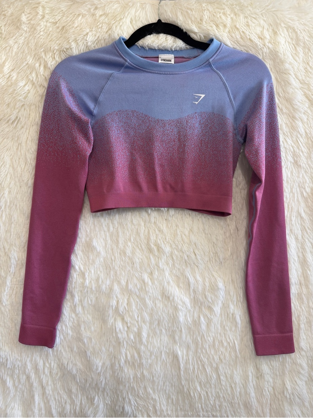Gymshark Womens Adapt Ombré Seamless Long Sleeve Crop Top Size S Blue Pink Gym